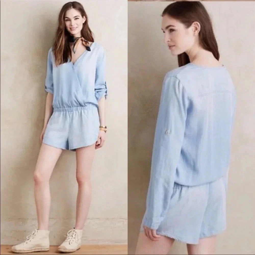 CLOTH & STONE LONG SLEEVE CHAMBRAY ROMPER